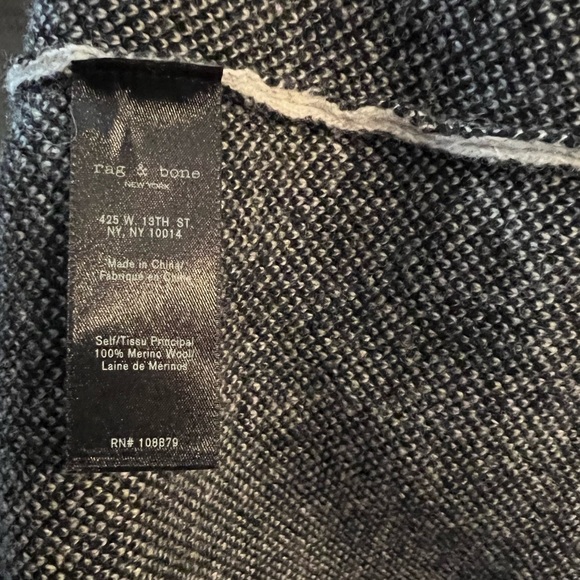 Rag & Bone off white & black square rectangle stripe merino wool sweater medium - Picture 10 of 11